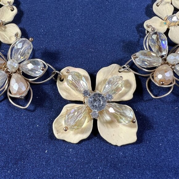 Yellow Floral Statement Necklace With Crystal Accents & Adjustable Chain - Picture 2 of 3